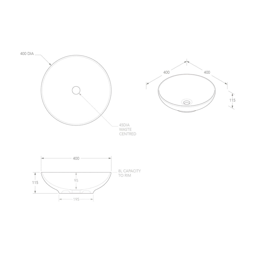 ADP Circuit Above Counter Basin Matte White Bathroom Basin ADP