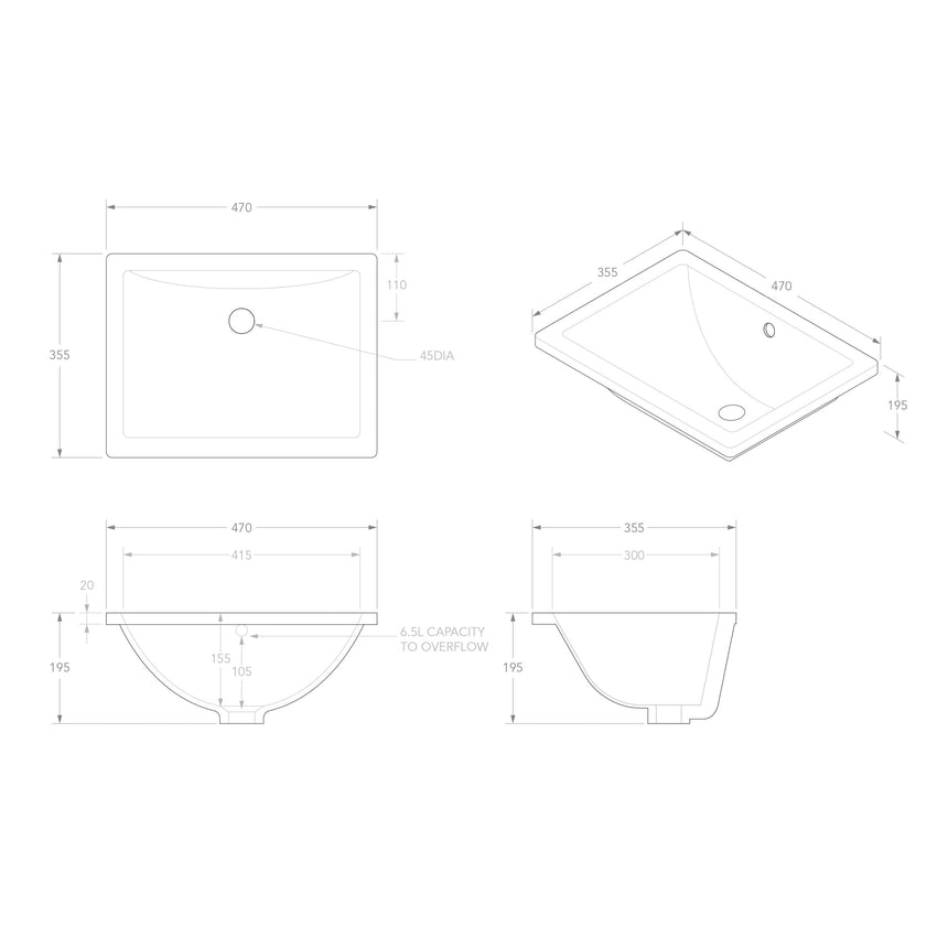 ADP Dish Under Counter Basin Gloss White Bathroom Basin ADP
