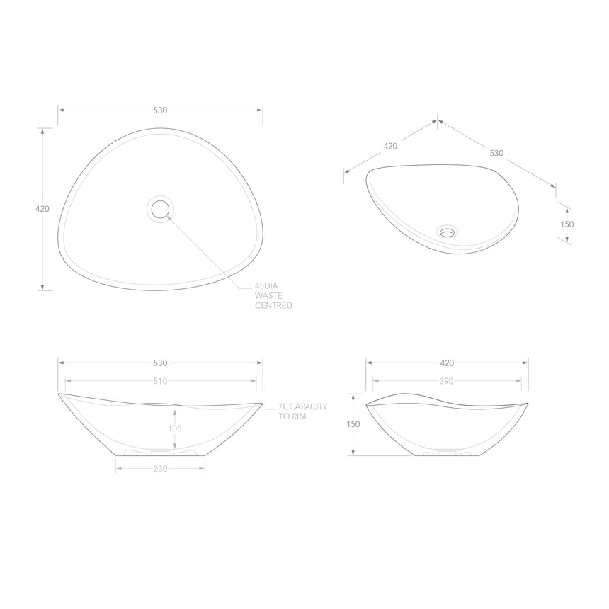 ADP Fiore Above Counter Basin Matte White Bathroom Basin ADP
