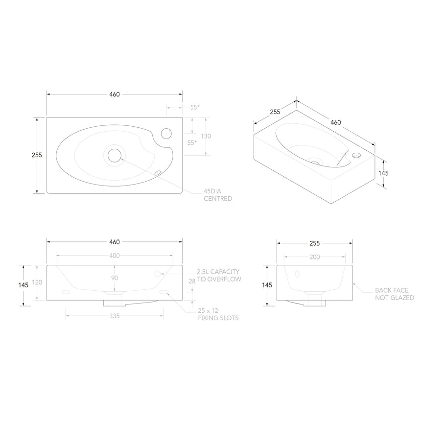 ADP Humphrey Wall Basin Gloss White with Tap Hole Bathroom Basin ADP