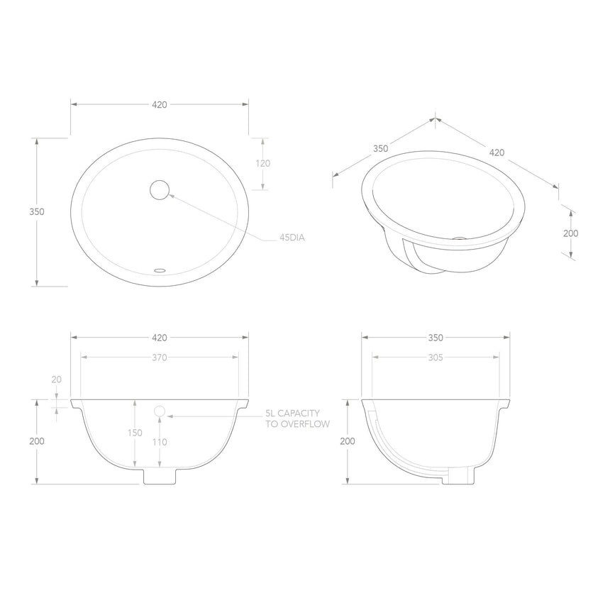 ADP Oval Under Counter Basin Gloss White Bathroom Basin ADP