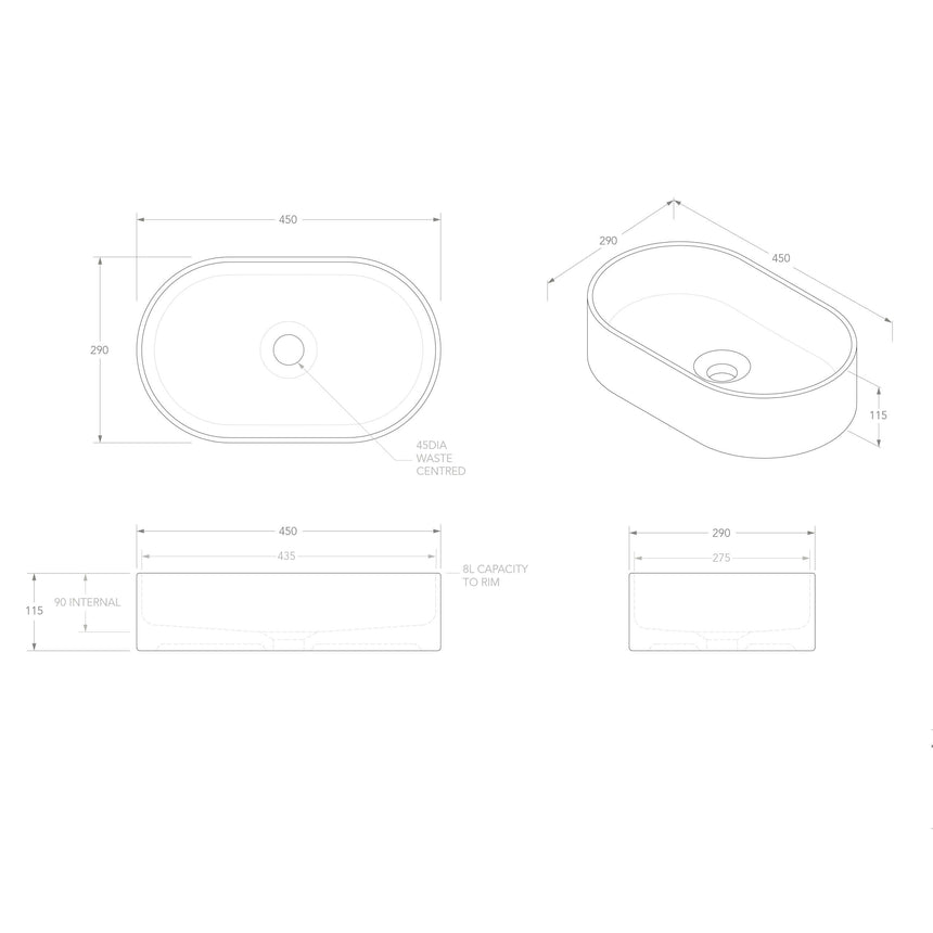 ADP Patty Above Counter Basin Matte White Bathroom Basin ADP