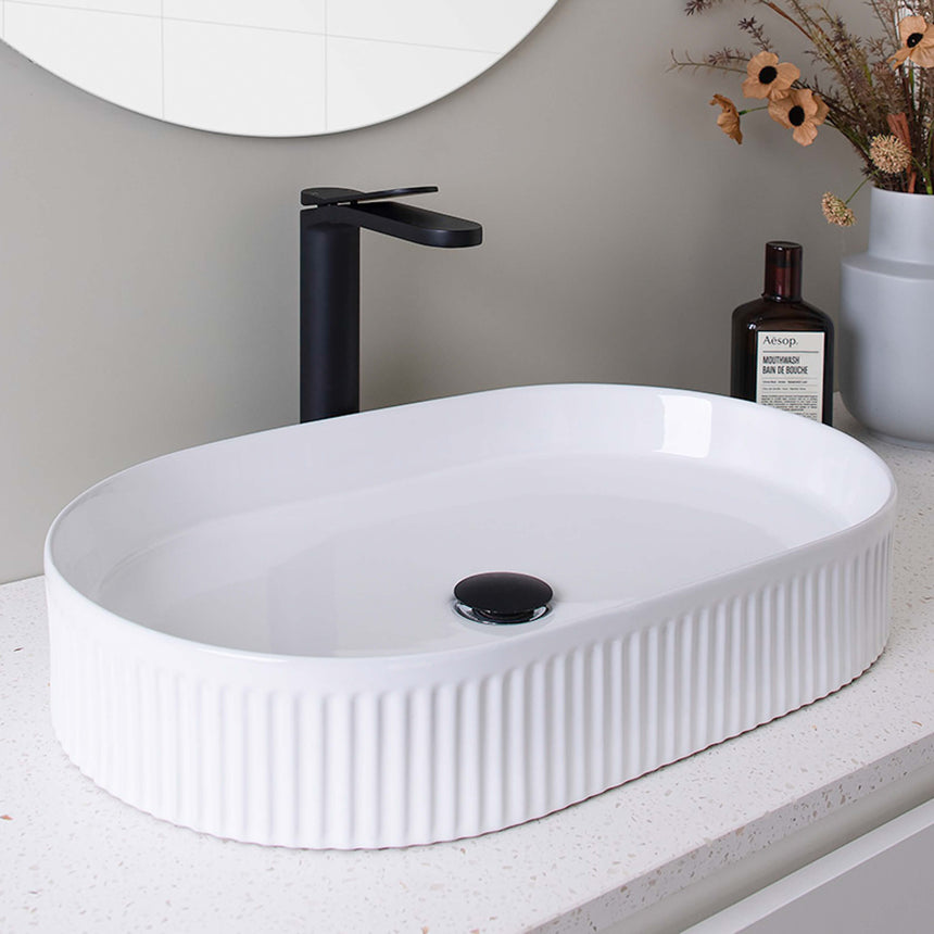 ADP Pill Fluted Above Counter Basin Golss White Bathroom Basin ADP
