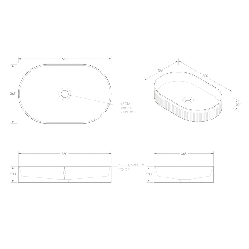 ADP Pill Fluted Above Counter Basin Golss White Bathroom Basin ADP