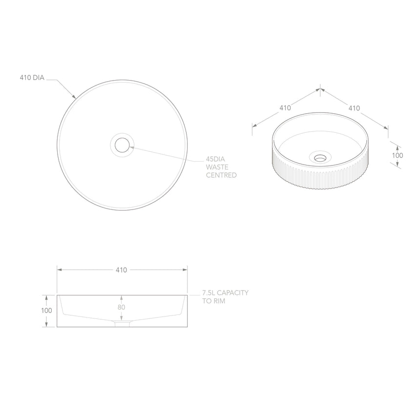 ADP Round Fluted Above Counter Basin Gloss White Bathroom Basin ADP