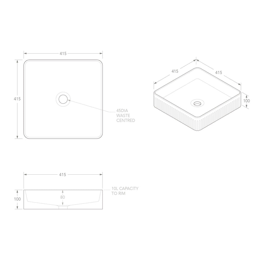 ADP Square Fluted Above Counter Basin Gloss White Bathroom Basin ADP