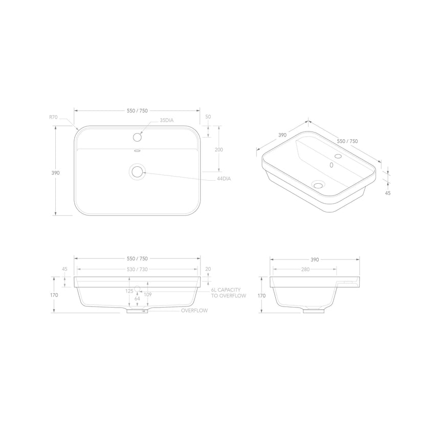 ADP Miya Semi Inset 550 Basin Gloss White Bathroom Basin ADP