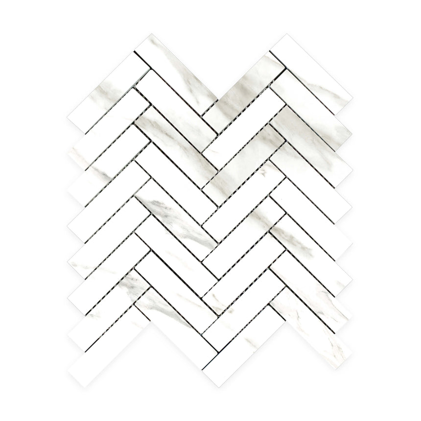 Calacutta Oro Herringbone Mosaic 20x100 Matt White Marble Look Tiles Tilemall Default Title