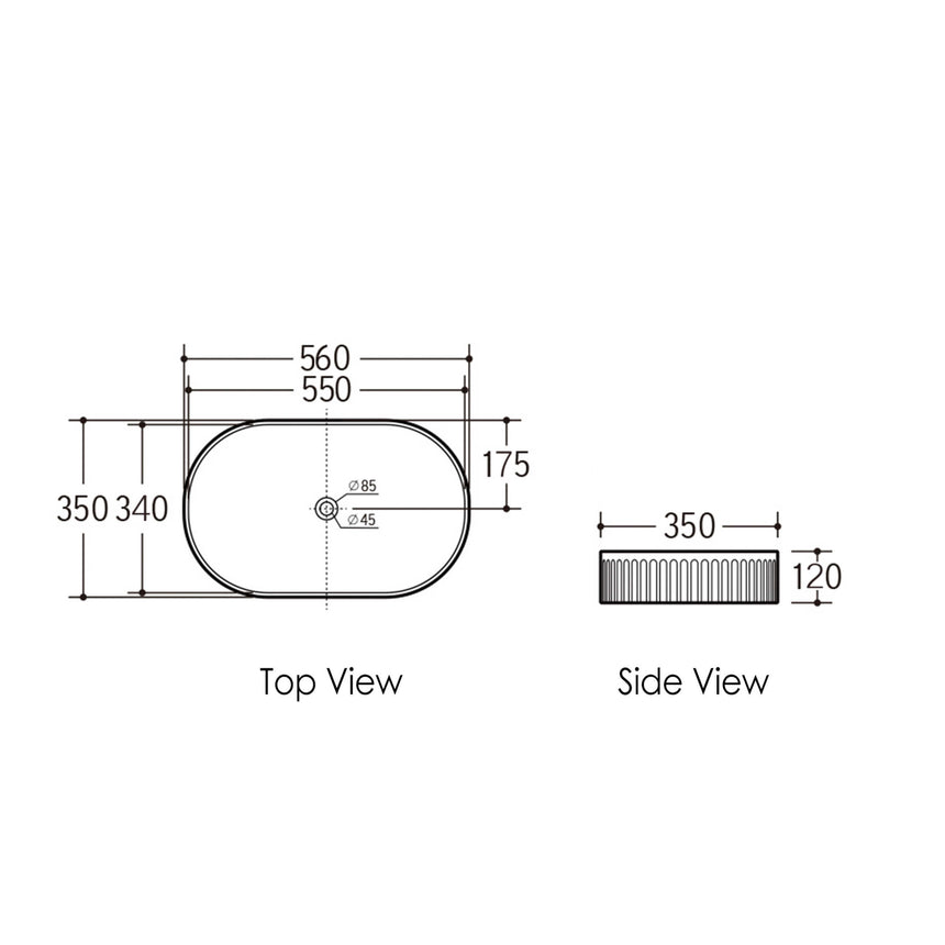 Kensington Above Counter Basin 560x350mm Matte Black Bathroom Basin Otti Australia