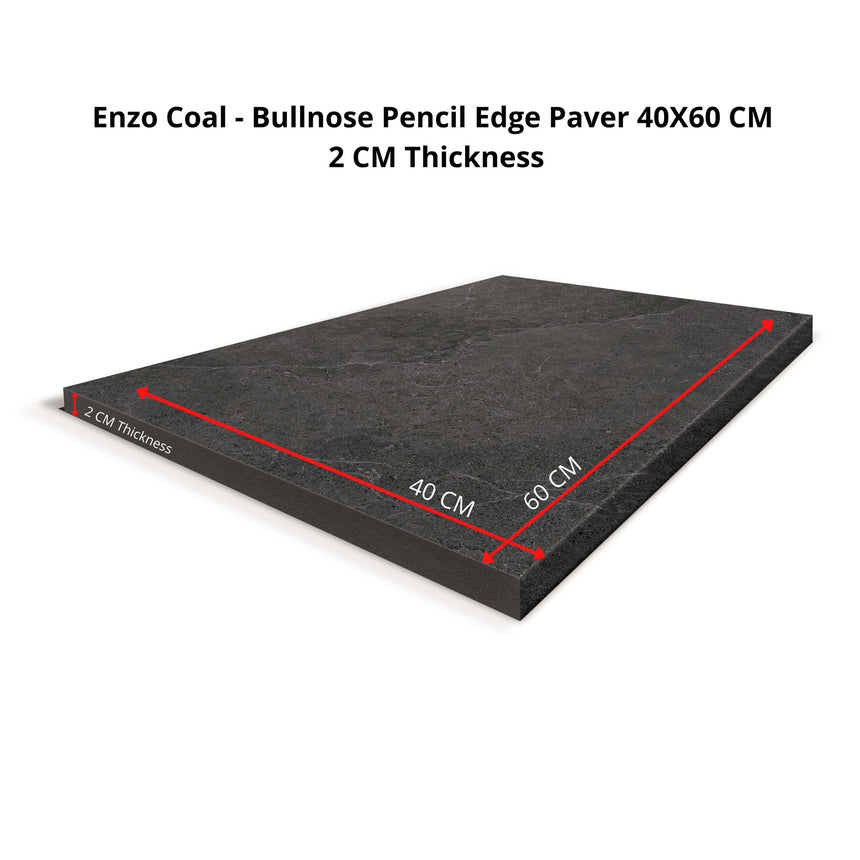 Enzo Bullnose Pencil Edge 600x400 Grip Coal Stone Look Tiles Tilemall
