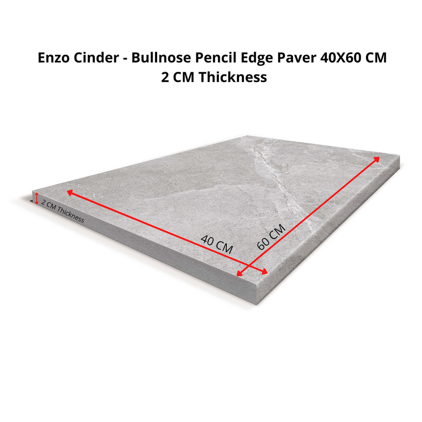 Enzo Bullnose Pencil Edge 600x400 Grip Cinder Stone Look Tiles Tilemall