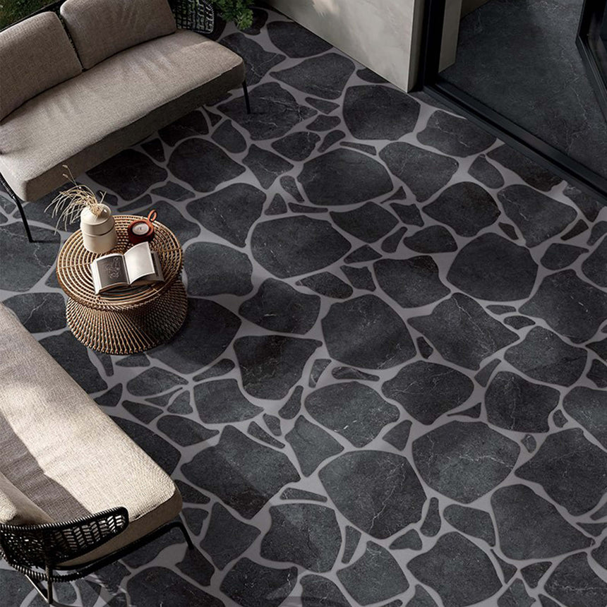Enzo Crazy Pave Surface Tec Coal Stone Look Tiles Tilemall