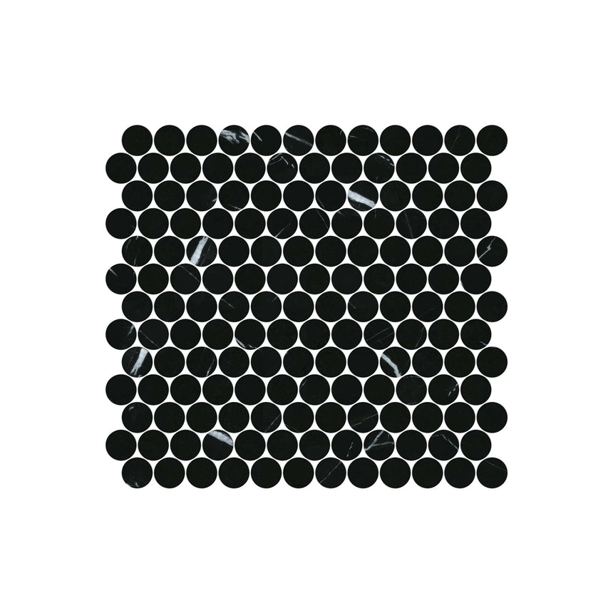 Artemis PennyRound 23x23 Nero Marquina Honed Marble Mosaic Tilemall Default Title