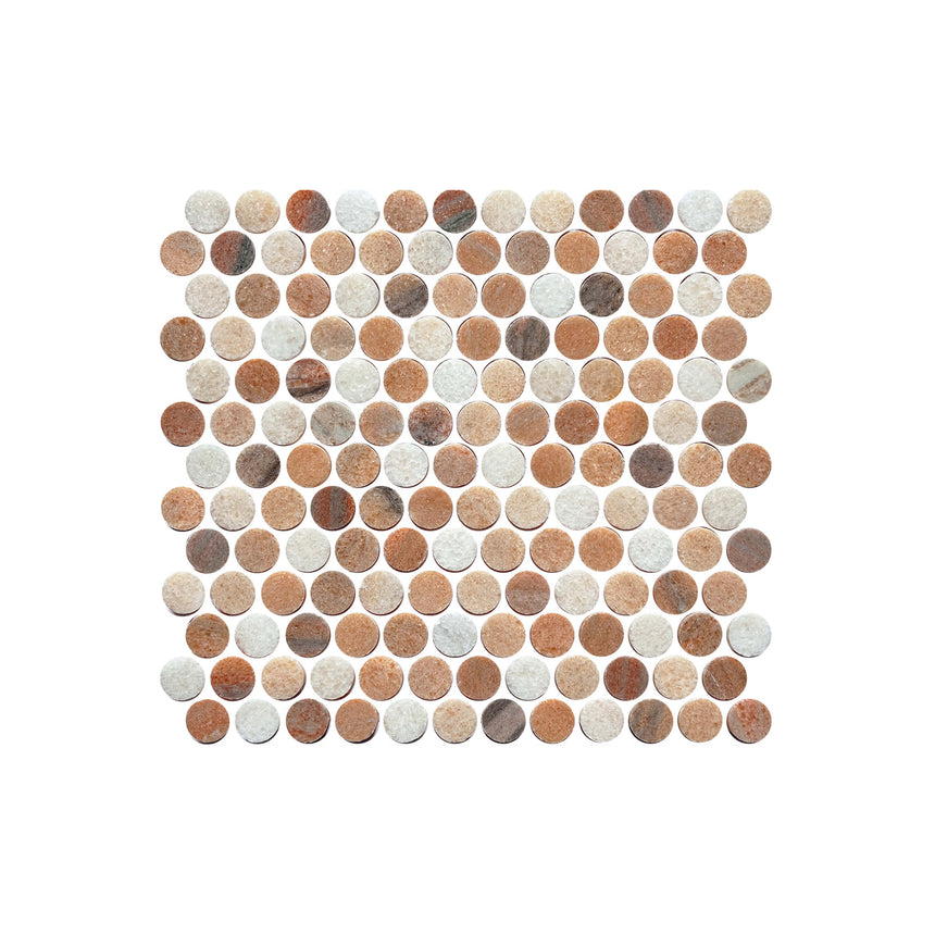 Artemis PennyRound 23x23 Rosa Portogallo Honed Marble Mosaic Tilemall Default Title