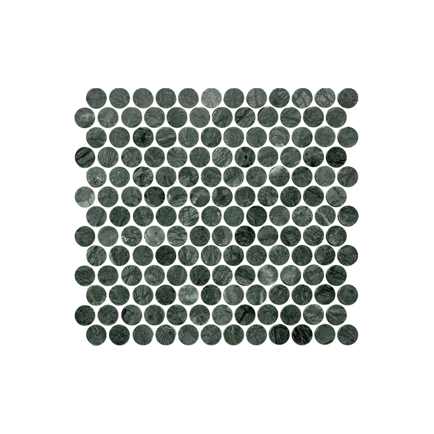 Artemis PennyRound 23x23 Indian Green Honed Marble Mosaic Tilemall Default Title
