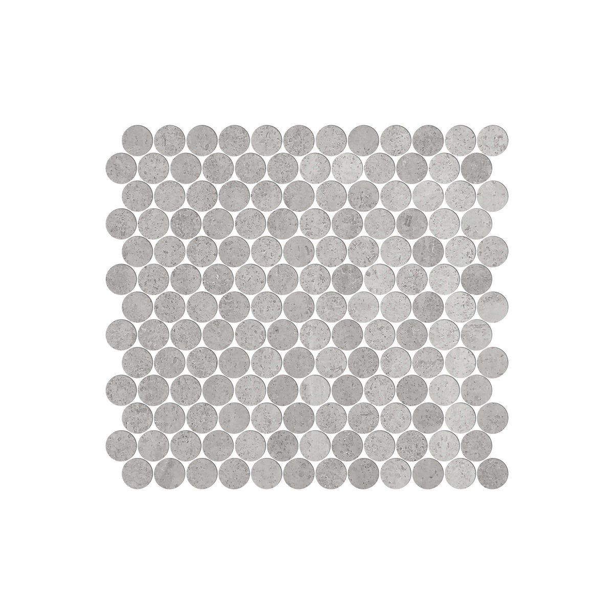 Artemis PennyRound 23x23mm new grey honed marble mosaic tiles in grid layout by Tilemall