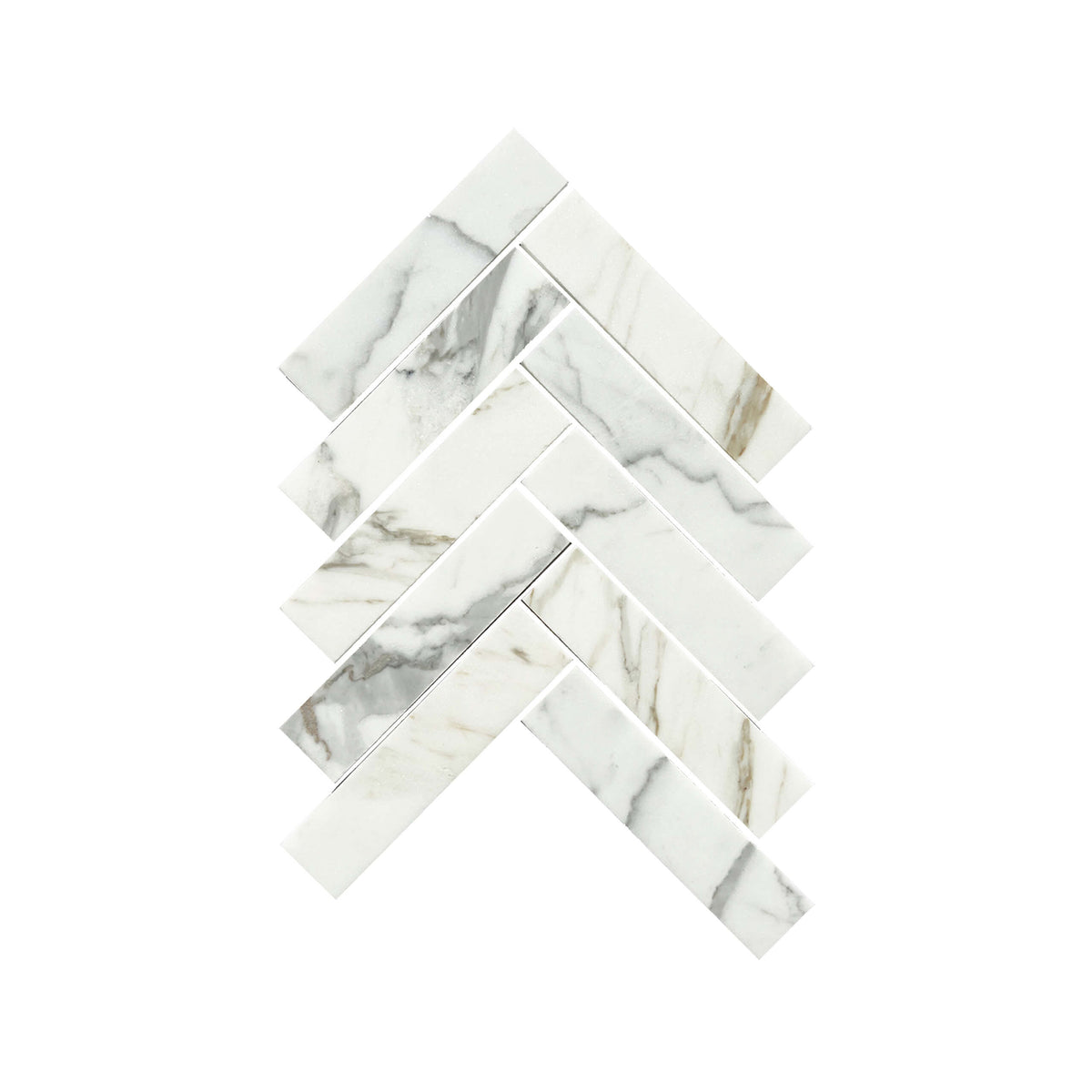 Artemis 35x150mm honed calacatta gold marble mosaic tiles in herringbone layout by Tilemall