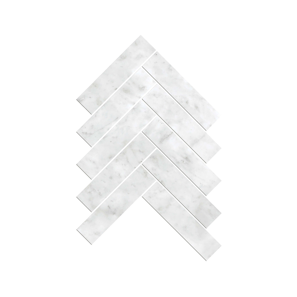 Artemis 35x150mm honed Carrara white marble mosaic tiles in herringbone pattern by Tilemall