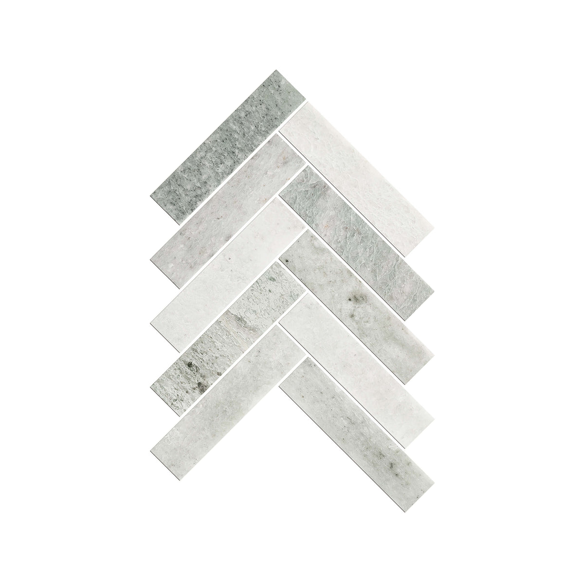 Artemis Herringbone 35x150mm honed ming green marble mosaic tiles in stacked arrangement by Tilemall