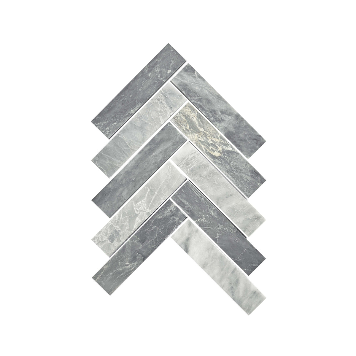 Artemis 35x150mm carrara grey honed marble mosaic tiles in herringbone pattern by Tilemall