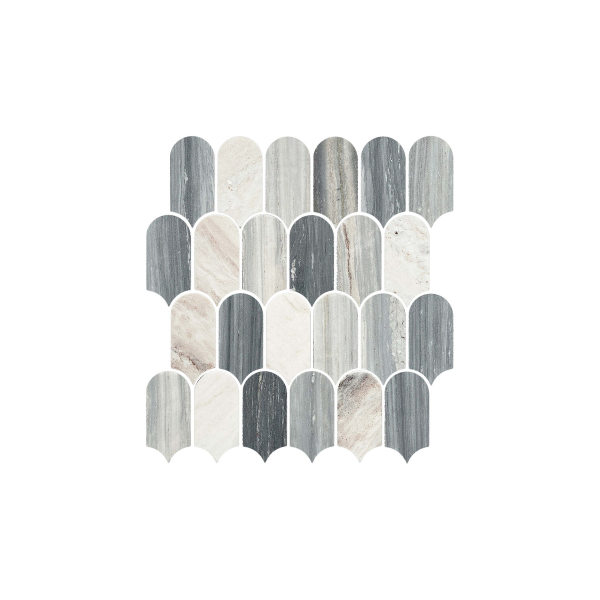 Artemis Feather 50x103mm honed blue sandstone marble mosaic tiles in stacked arrangement showing natural colour by Tilemall