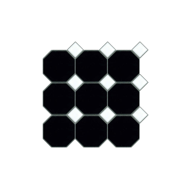 Octagon 97x97 Matt Black With Gloss White Dot Porcelain Mosaic Tilemall Default Title