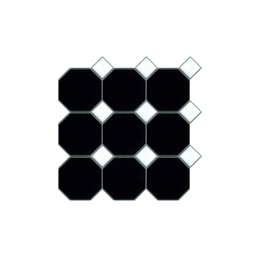 Octagon 97x97 Matt Black With Gloss White Dot Porcelain Mosaic Tilemall Default Title