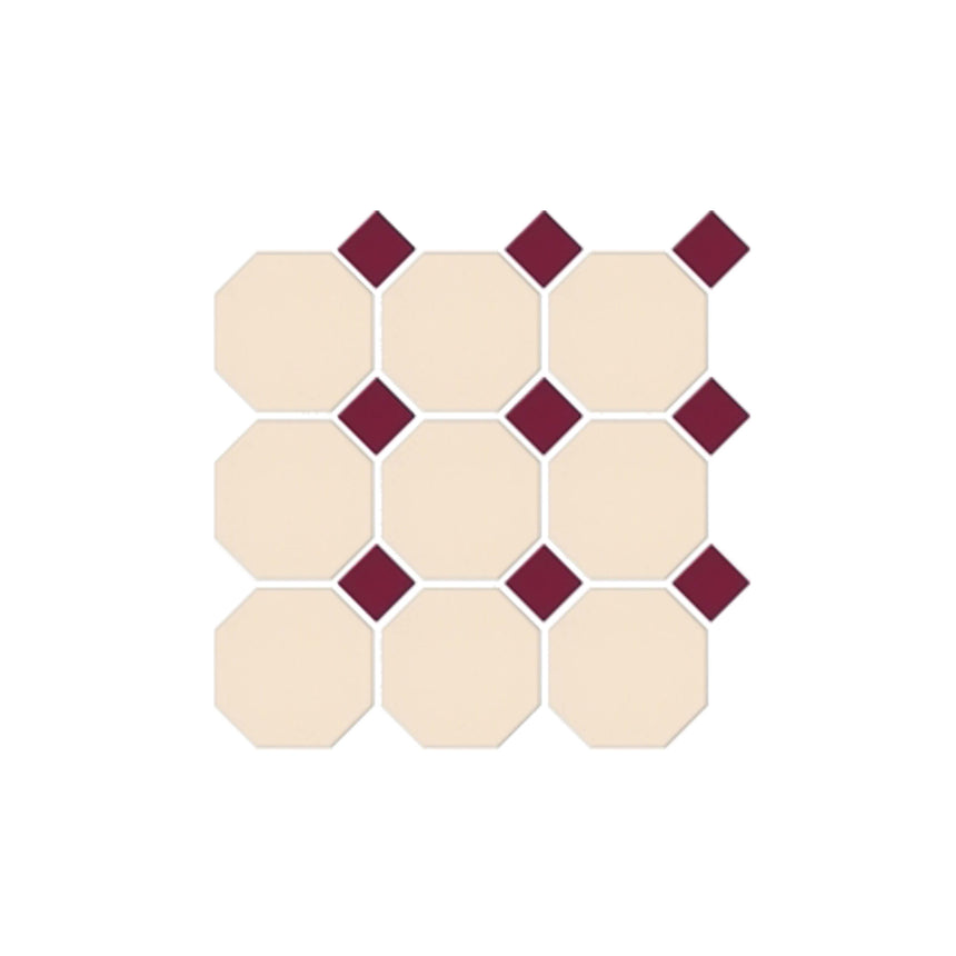 Octagon 97x97 Matt Cream With Matt Burgundy Dot Porcelain Mosaic Tilemall Default Title