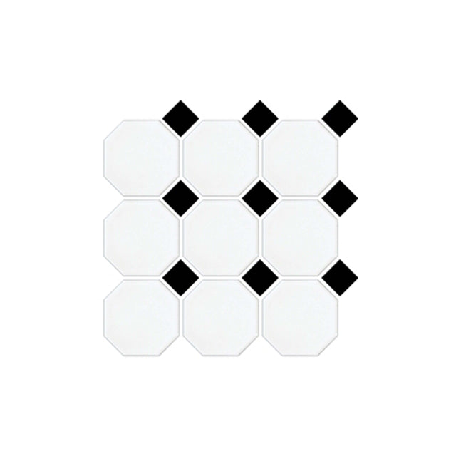 Octagon 97x97 Gloss White With Gloss Black Dot Porcelain Mosaic Tilemall