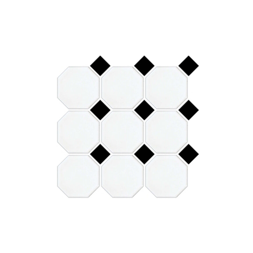 Octagon 97x97 Gloss White With Gloss Black Dot Porcelain Mosaic Tilemall