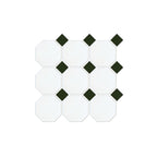 Octagon Mosaic Square 97x97mm Porcelain Matt White with Green Dot