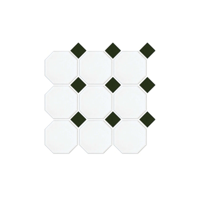 Octagon 97x97 Matt White With Matt Green Dot Porcelain Mosaic Tilemall