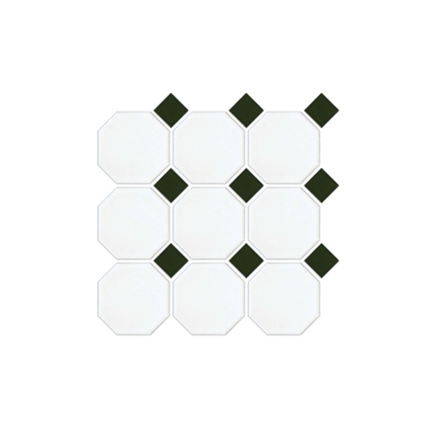 Octagon 97x97 Matt White With Matt Green Dot Porcelain Mosaic Tilemall