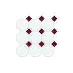 Octagon Mosaic Square 97x97mm Porcelain Matt White with Burgundy Dot