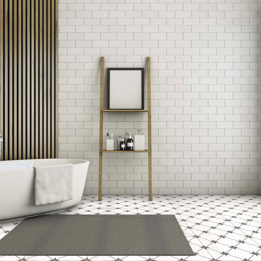 Lyndhurst 300x300 Matt White Encaustic Look Tiles Tilemall