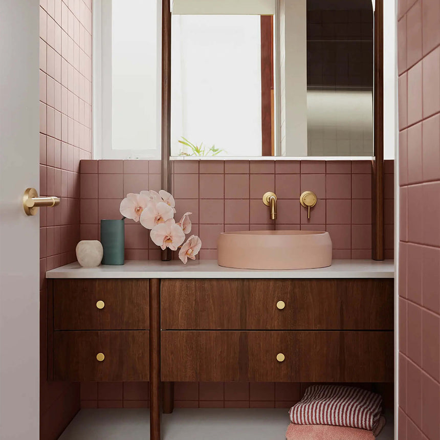 Nood Co Prism Circle Surface Mount Basin Blush Pink Bathroom Basin Nood Co