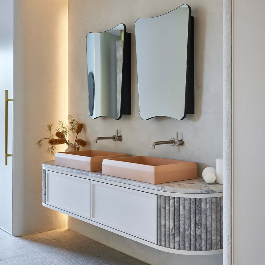 Nood Co Prism Rectangle Surface Mount Basin Pastel Peach Bathroom Basin Nood Co