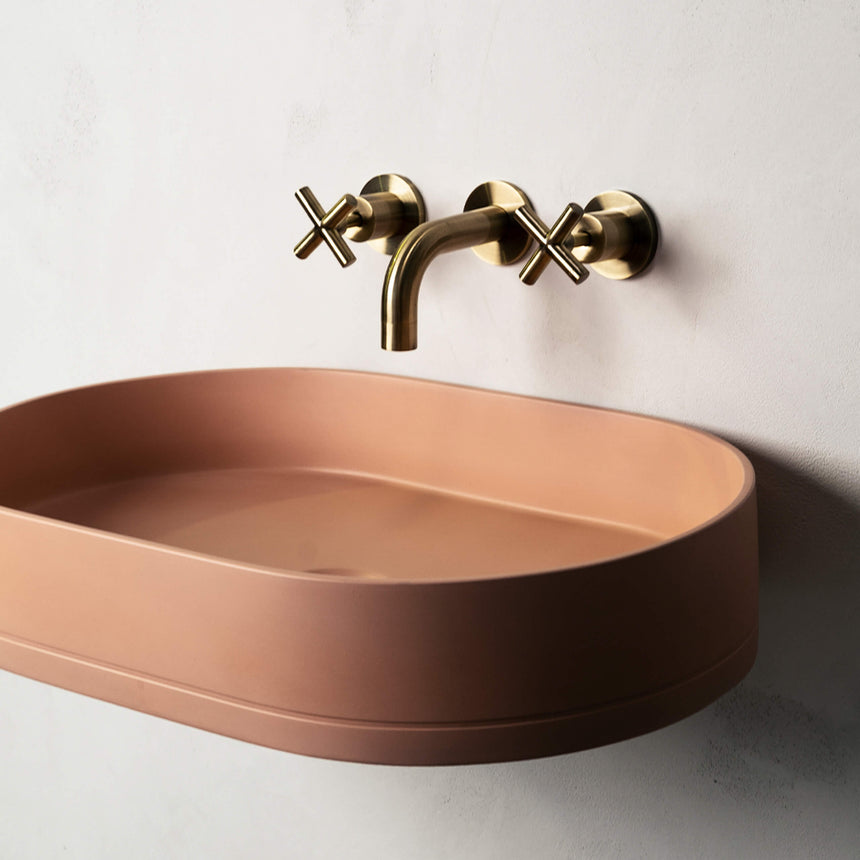 Nood Co Pill Wall Hung Basin Pastel Peach Bathroom Basin Nood Co