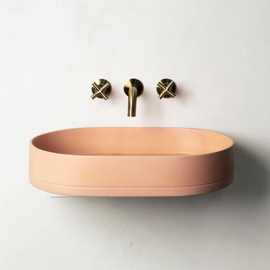 Nood Co Pill Wall Hung Basin Pastel Peach Bathroom Basin Nood Co