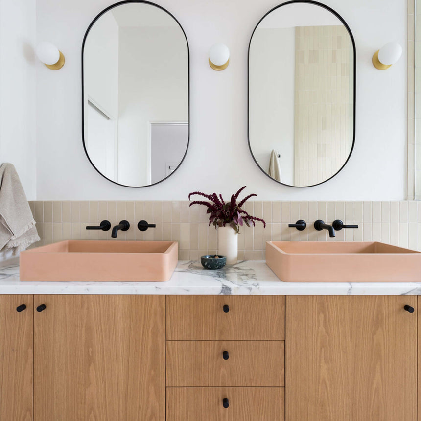 Nood Co Vesl Rectangle Surface Mount Basin Pastel Peach Bathroom Basin Nood Co