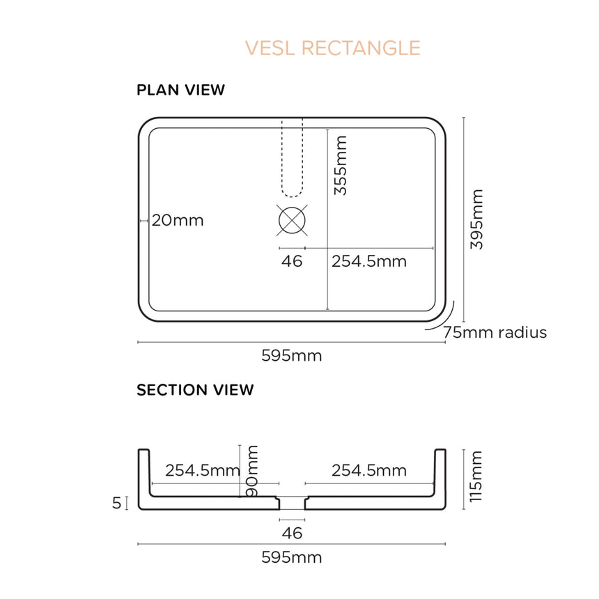 Nood Co Vesl Rectangle Wall Hung Basin Custard Bathroom Basin Nood Co
