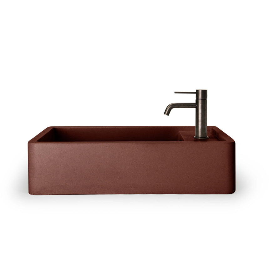 Nood Co Shelf 02 clay basin installed with matte black single-lever tap by Tilemall