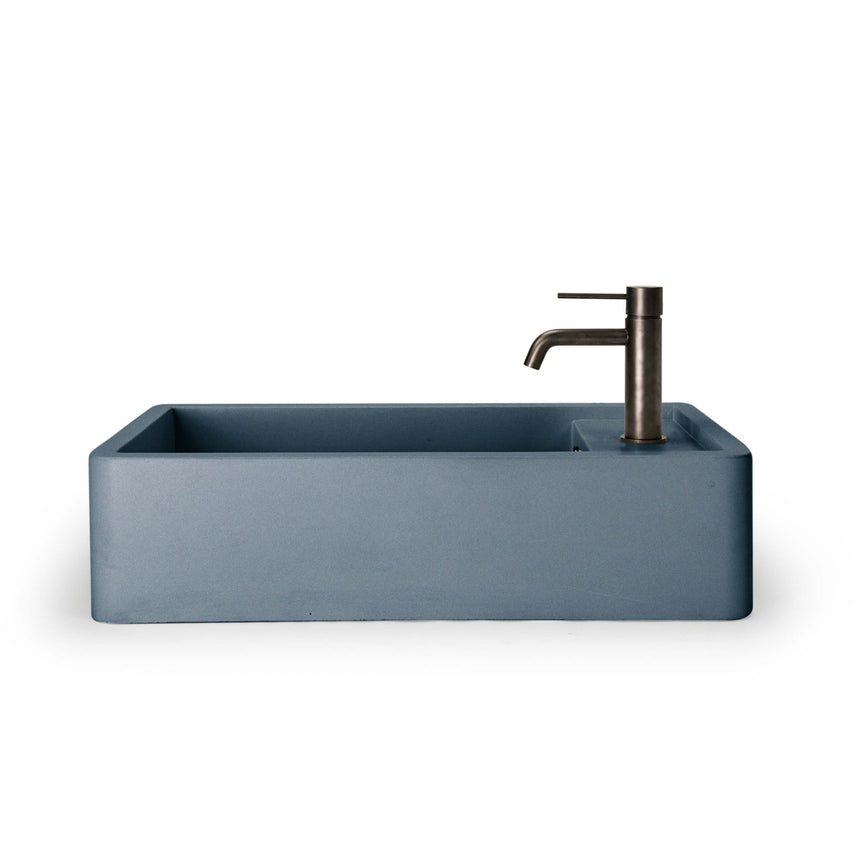 Nood Co Shelf 02 copan blue basin with brass single-lever mixer tap installed by Tilemall