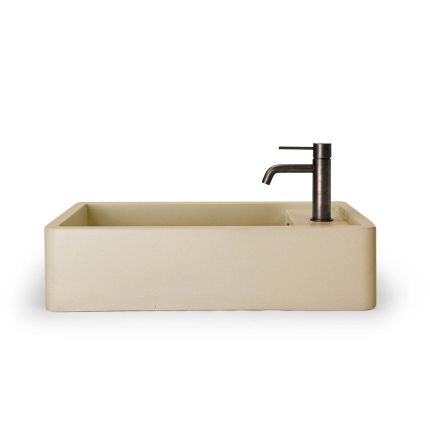 Nood Co Shelf 02 surface mount basin by Tilemall in custard with matte black single lever tap installed