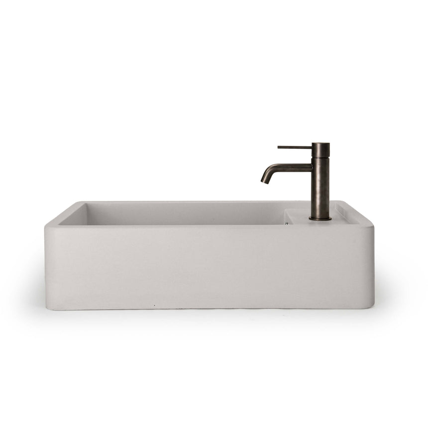 Nood Co NC Shelf 02 morning mist basin installed with black cylindrical tap by Tilemall