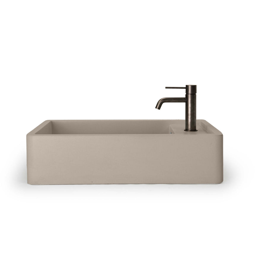 Nood Co Shelf 02 mushroom basin installed with black cylindrical tap and single tap hole by Tilemall