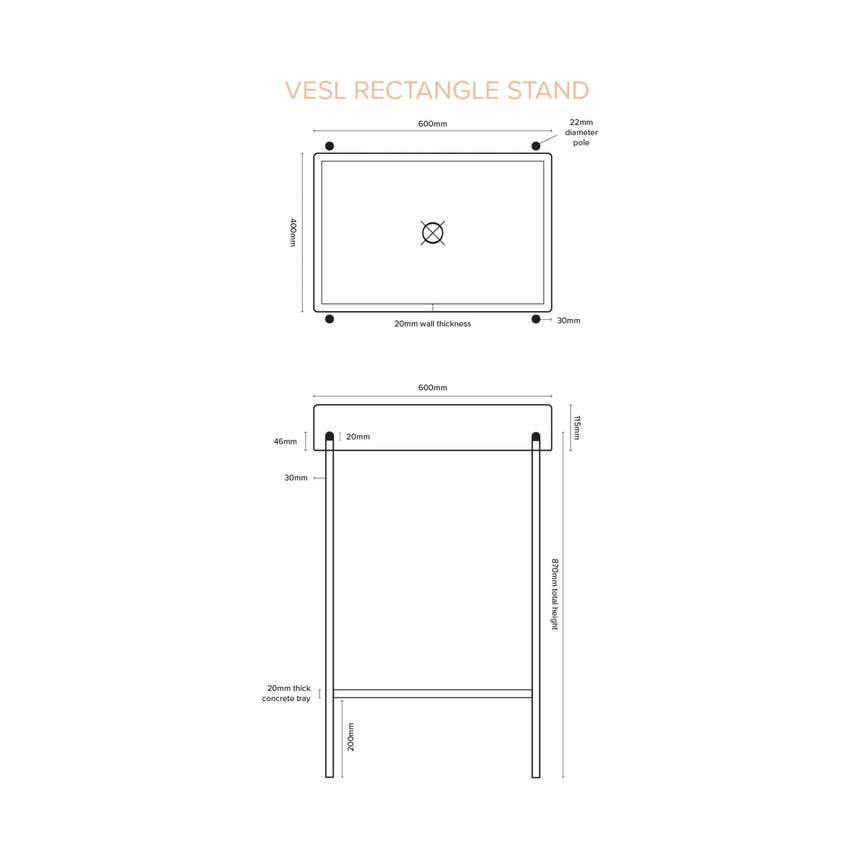 Nood Co Vesl Rectangle Stand Basin Charcoal Bathroom Basin Nood Co