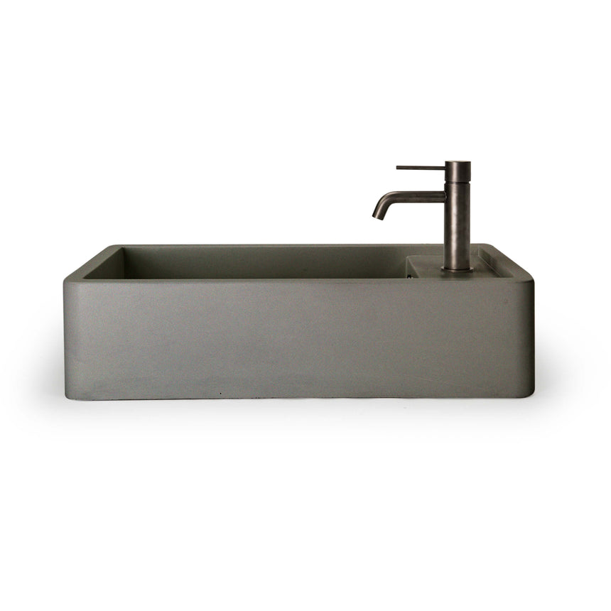 Nood Co Shelf 02 Surface Mount Basin with Overflow Mid Tone Grey Bathroom Basin Nood Co 1 Tap Hole Black