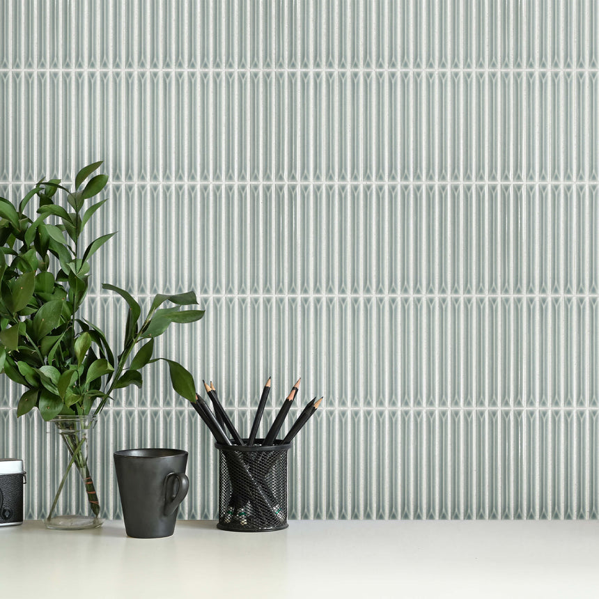 Ukibori 15x145 Gloss Silver Sage Porcelain Mosaic Tilemall