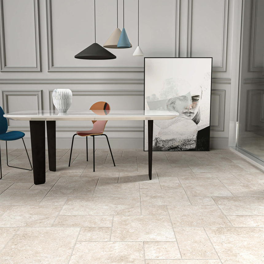 Cantal French Pattern Matt Almond Travertine Look Tiles Tilemall